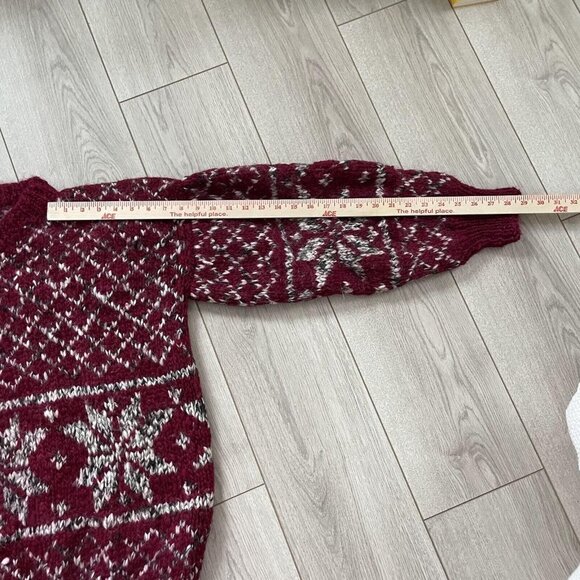 Vintage Indian Weavings Men's Pure Wool Handmade Chunky Knit Sweater Red White - Picture 6 of 9